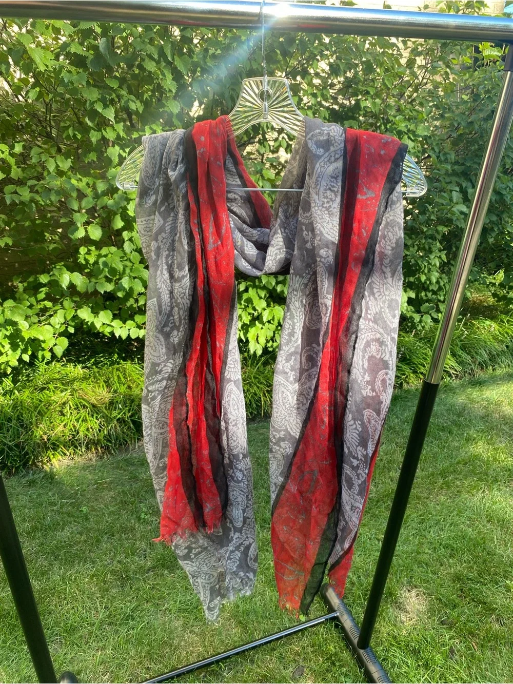 Vera Bradley Red, Cream, Black Fringe Scarf, Neon, Metallic, Gray - 4 Total
